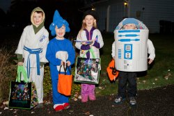 Matheiu, Will, Madeleine and Andrew ready for candy