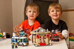 Andrew and Will with their built Lego City Museum Break In set
