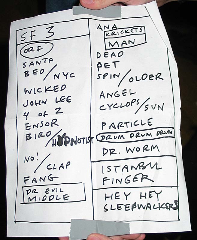 Setlist from the third and final night, April 30, 2003
