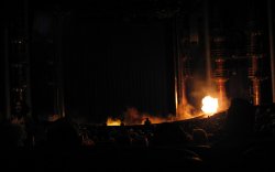 Stage area inside Ka theater complete with fire