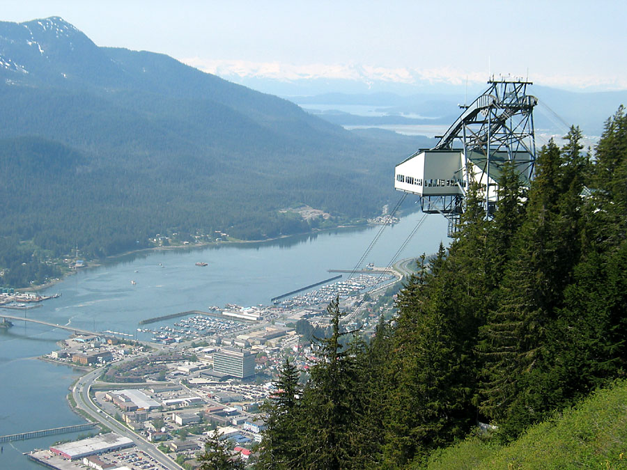 Tram station and Juneau from Mount Roberts