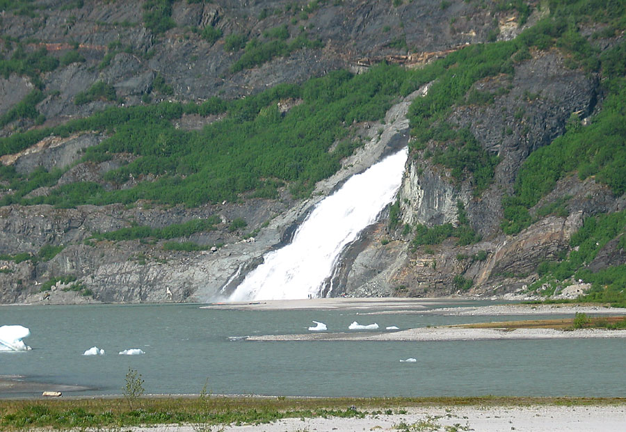 Huge waterfall near the Mendenhall Glacier