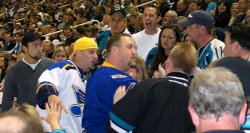 The two Blues fans who got in a fistfight with a bunch of people and then kicked out.