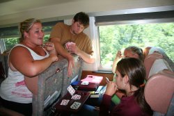 A lively game of hearts on the train