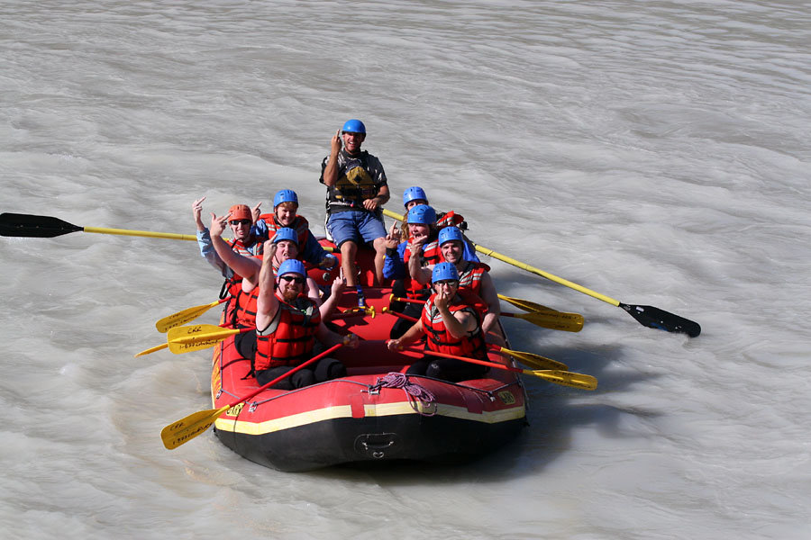 Tyler, Adam and Jessie rafting the Kicking Horse River