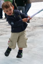 Alex playing some glacier hockey -- watch that follow through!