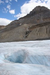 Hole in the ice at the Athabasca Glacier