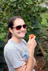 Tori pretends to like the tree tomato