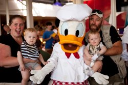 Bekki, Andy, Will and Grandpa Steve with Donald Duck
