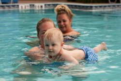 Bekki, Andy and Aunt Jessie in the pool