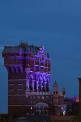 Tokyo Disney Sea Tower of Terror at night from the Monorail station