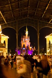 The Tokyo Disneyland castle from the front of the covered World Bazaar/Main Street