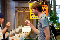 David procuring some fried goodness at the Nishiki Market in Kyoto
