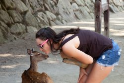 Tori "kisses" a deer