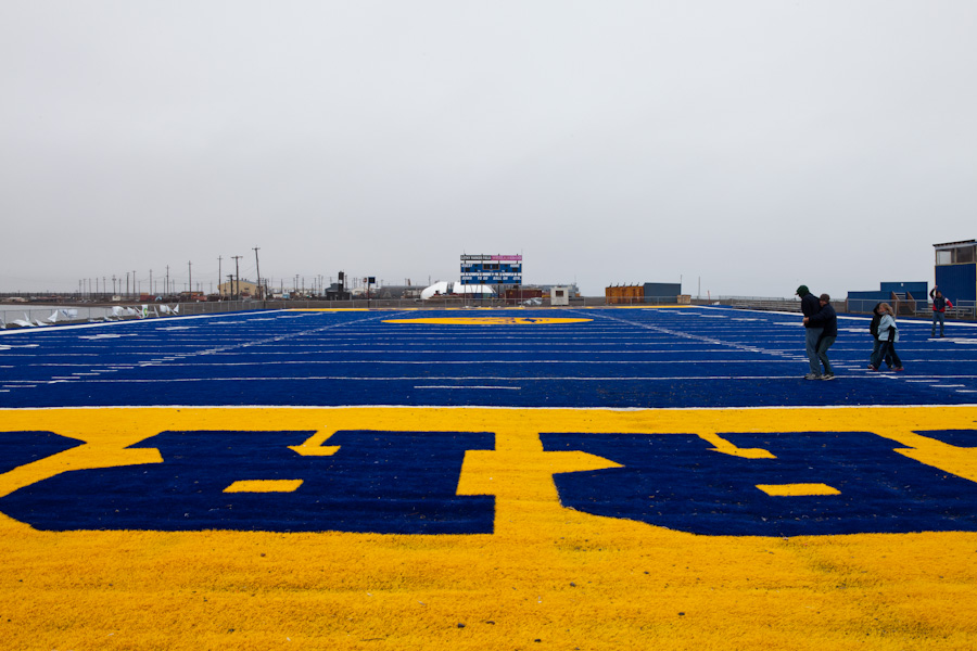 The world's northernmost football field, Cathy Parker Field in Barrow, Alaska, home of the Barrow Whalers high school team
