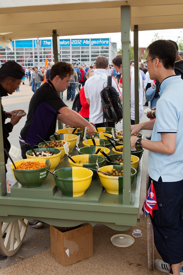 An olive vendor(!) in Olympic Park