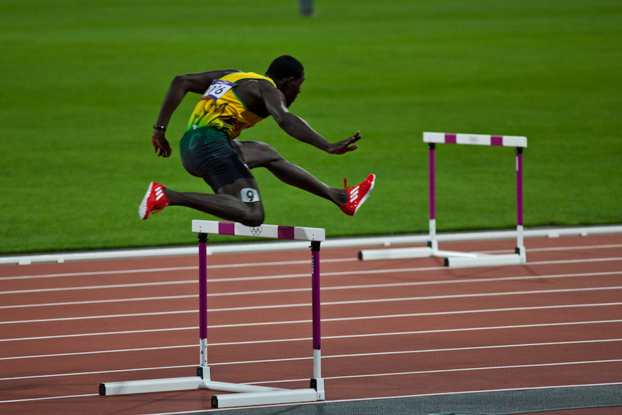 Jamaican Leford Green competes in the Men's 400m Hurdles final