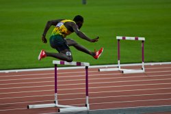 Jamaican Leford Green competes in the Men's 400m Hurdles final