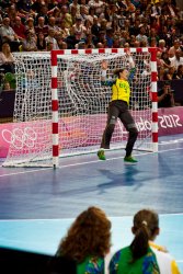 Norway scores on Brazil's Chana Masson in a quarterfinal Women's Handball match