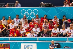 Spain's Men's Water Polo team watching their Women's team compete in the semifinals