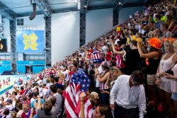 The crowd cheers for the USA winning gold in Women's Water Polo (2)