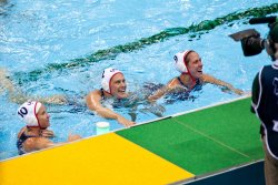 Kelly Rulon, Heather Petri and Elsie Windes celebrate gold