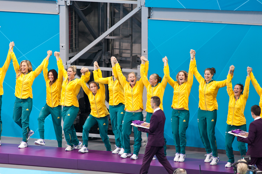 Australia's Women's Water Polo team celebrates bronze