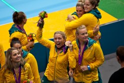 Australia's Women's Water Polo team celebrates bronze